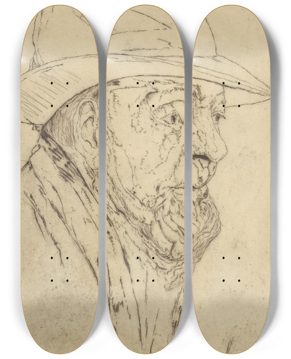 Triptych art skateboard deck of Mina Arndt Old Mans Head by Mina Arndt (1885-1926)