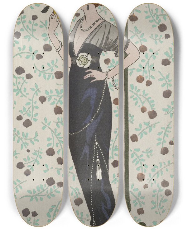 Triptych art skateboard deck of George Barbier Robe Du Soir by George Barbier (1882-1932)