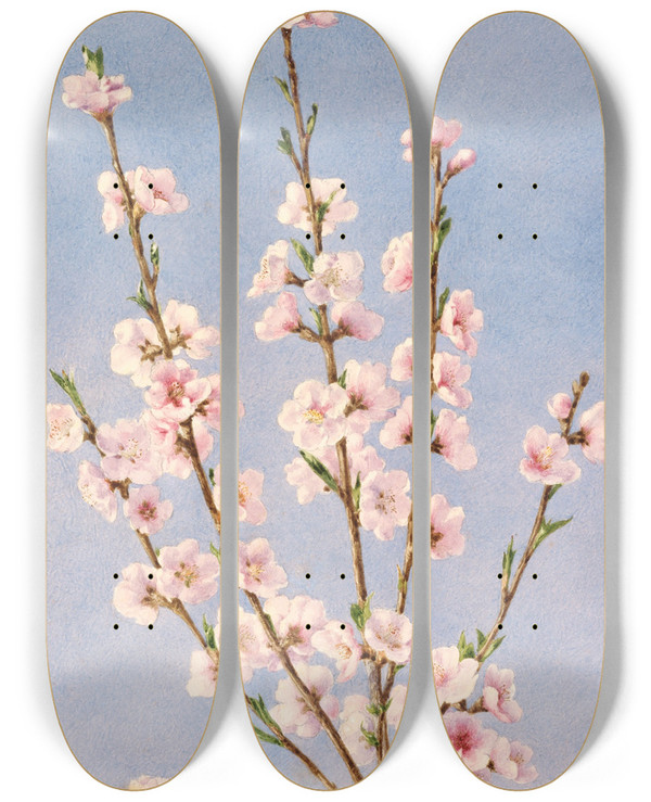 Triptych art skateboard deck of John William Hill Peach Blossoms by John William Hill (1812-1879)