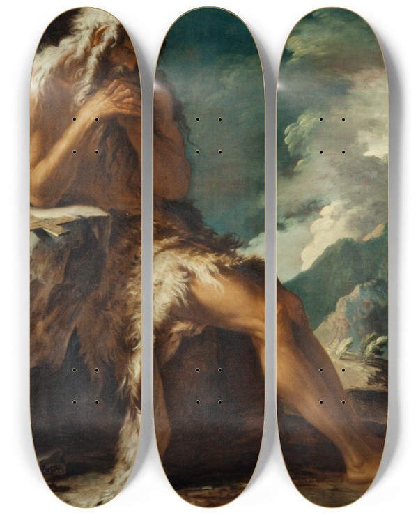 Triptych art skateboard deck of Salvator Rosa Saint Humphrey Onuphrius by Salvator Rosa (1615-1673)