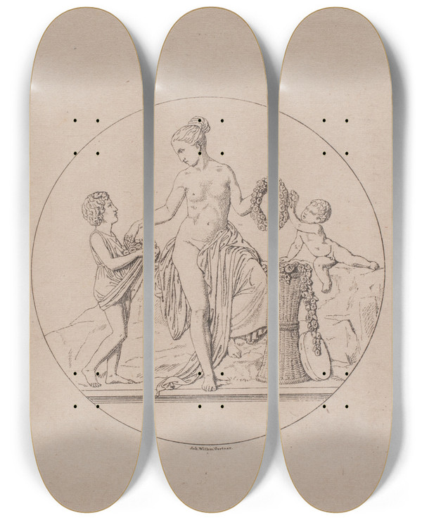 Triptych art skateboard deck of Johan Vilhelm Gertner De Fire Rstider Forr by Johan Vilhelm Gertner (1818-1871)