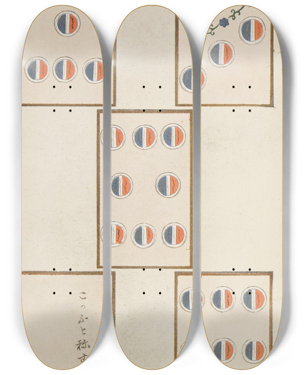 Triptych art skateboard deck of Shimizu Seif Unai No Tomo Pl 211 by Shimizu Seifu (1851-1913)