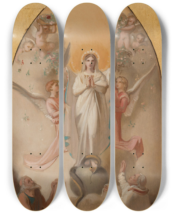 Triptych art skateboard deck of Victorlouis Mottez Limmacule Conception Prdite Par Le Prophte Isae by Victor-Louis Mottez (1809-1897)