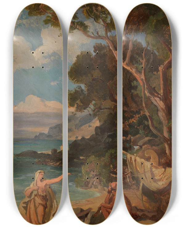 Triptych art skateboard deck of Friedrich Preller The Elder Odysseezyklus 6 by Friedrich Preller The Elder (1804-1878)