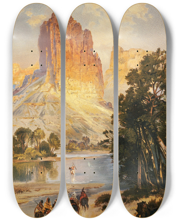 Triptych art skateboard deck of Thomas Moran Cliffs Of The Upper Colorado River Wyoming Territory_1 by Thomas Moran (1837-1926)