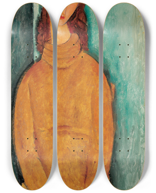 Triptych art skateboard deck of Amedeo Modigliani Portrait Of Jeanne Hbuterne_1 by Amedeo Modigliani (1884-1920)