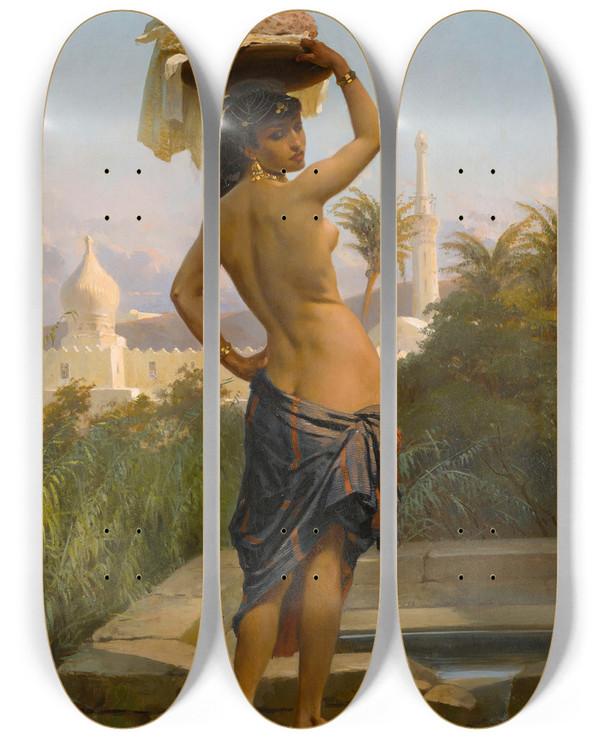 Triptych art skateboard deck of Eugne Giraud Jeune Lavandire by Eugene Giraud (1806-1881)