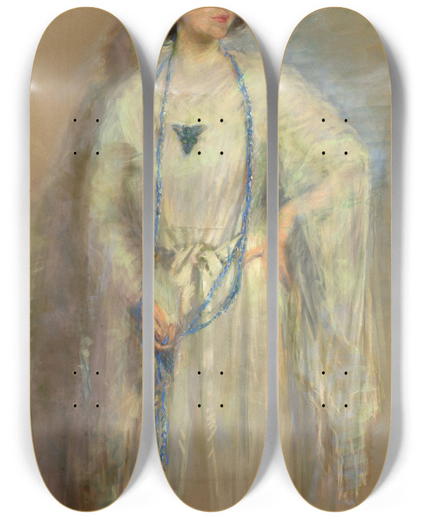 Triptych art skateboard deck of Alice Pike Barney Laura In Whites by Alice Pike Barney (1857-1931)