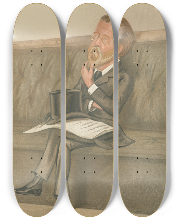 Triptych art skateboard deck of Leslie Matthew Ward Newspapermen Irish History Gaslin Mccarthy May 23 1885 by Leslie Matthew Ward (1851-1922)