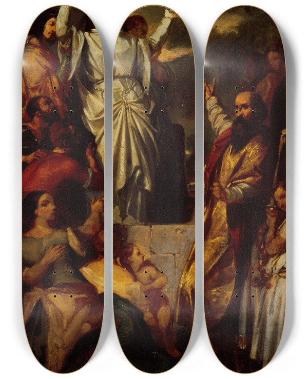 Triptych art skateboard deck of Eugne Devria Apothose De Sainte Genevive_2 by Eugene Deveria (1805-1865)