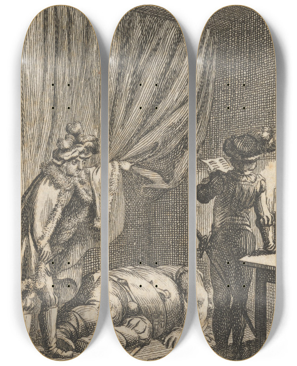 Triptych art skateboard deck of Daniel Nikolaus Chodowiecki Henry Iv Part I Act Ii Scene Iv_2 by Daniel Nikolaus Chodowiecki (1726-1801)