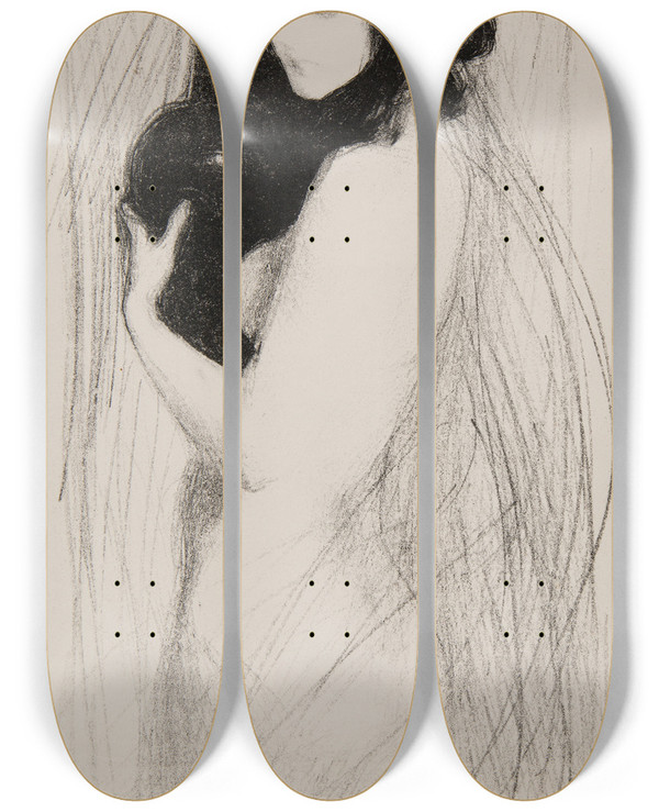 Triptych art skateboard deck of Teodor Axentowicz Young Woman With A Vase_2 by Teodor Axentowicz (1859-1938)