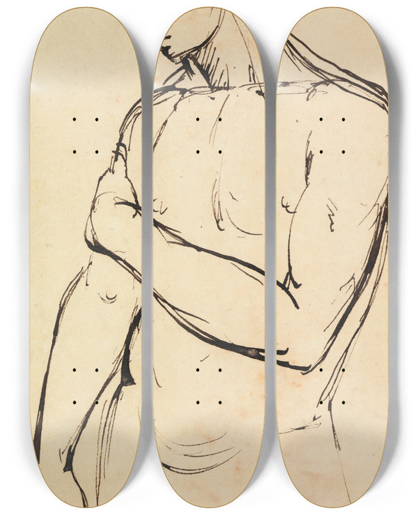 Triptych art skateboard deck of Benjamin Robert Haydon Study Of A Young Man by Benjamin Robert Haydon (1786-1846)