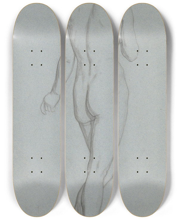 Triptych art skateboard deck of Jan Veth Staand Vrouwelijk Naakt Op De Rug Gezien by Jan Veth (1864-1925)