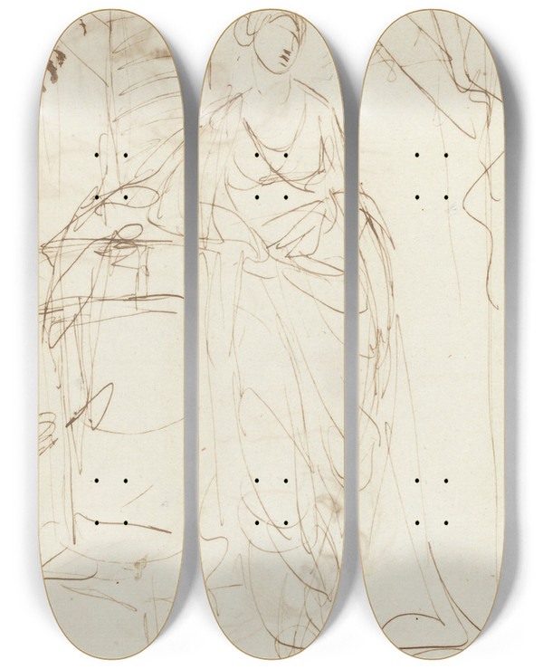 Triptych art skateboard deck of George Romney An Elegant Lady In Classical Dress Recto by George Romney (1734-1802)