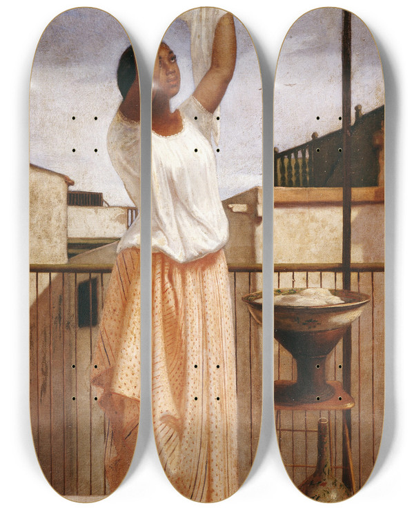 Triptych art skateboard deck of Francisco Laso The Laundress by Francisco Laso (1823-1869)