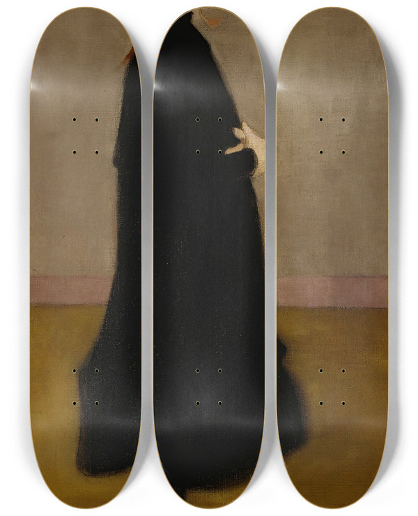 Triptych art skateboard deck of Helene Schjerfbeck The School Girl Ii Girl In Black by Helene Schjerfbeck (1862-1946)