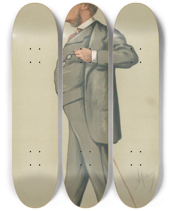 Triptych art skateboard deck of Carlo Pellegrini Politicians Marshal Of The Ceremonies The Hon Spencer Lyttelton by Carlo Pellegrini (1839-1889)