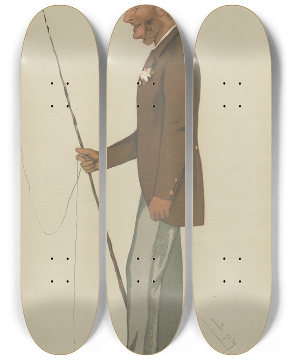 Triptych art skateboard deck of Leslie Matthew Ward Sports Miscellaneous Carriages A Great Officer Of State Lord Aveland July 30 1881 by Leslie Matthew Ward (1851-1922)