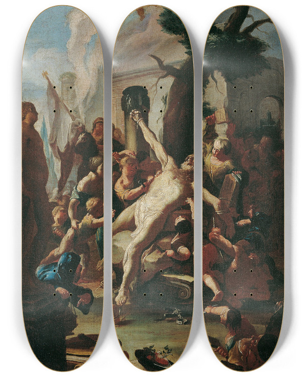 Triptych art skateboard deck of Paul Troger Die Marter Des Heiligen Cassian by Paul Troger (1698-1762)