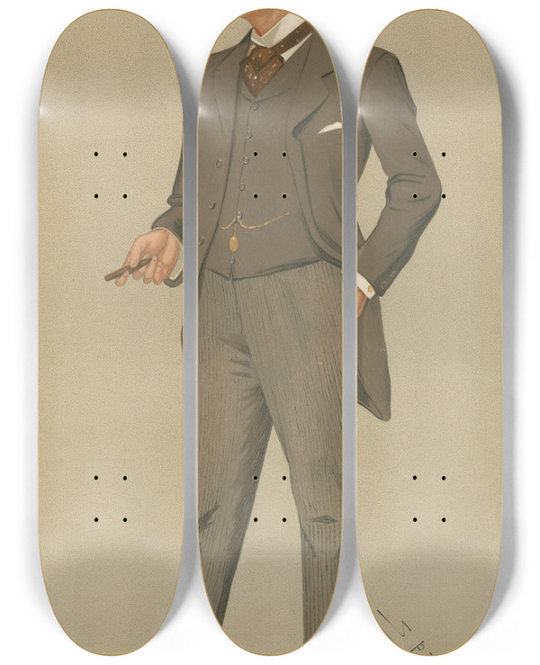 Triptych art skateboard deck of Leslie Matthew Ward Theatre Mr William Hunter Kendal April 20 1893 by Leslie Matthew Ward (1851-1922)