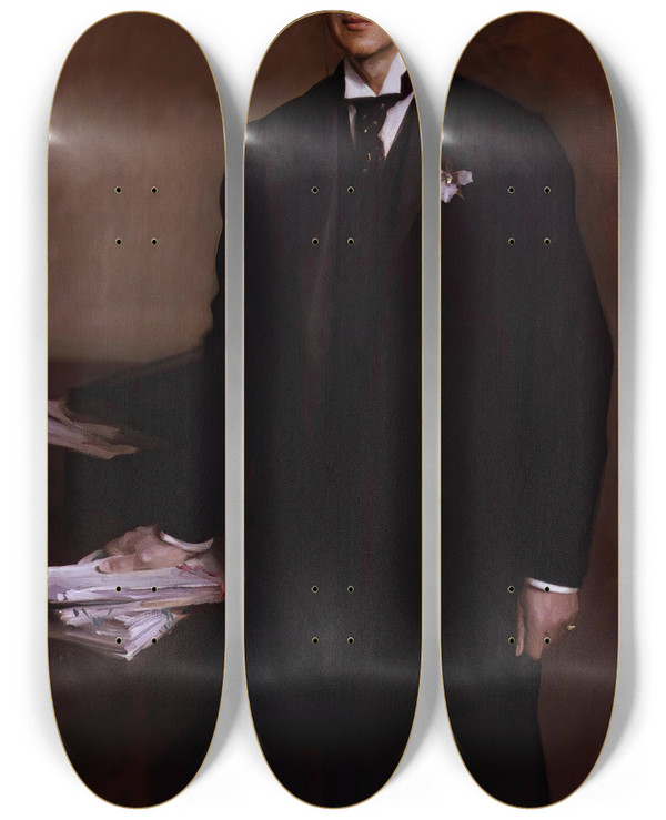 Triptych art skateboard deck of John Singer Sargent Joseph Joe Chamberlain by John Singer Sargent (1856-1925)
