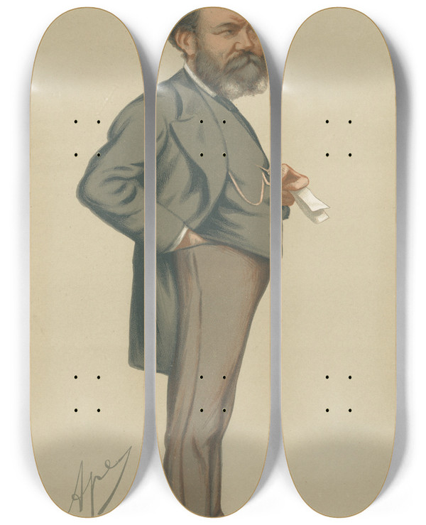 Triptych art skateboard deck of Carlo Pellegrini Shipping Officials Naval Construction Mr Edward James Reed March 20 1875 by Carlo Pellegrini (1839-1889)