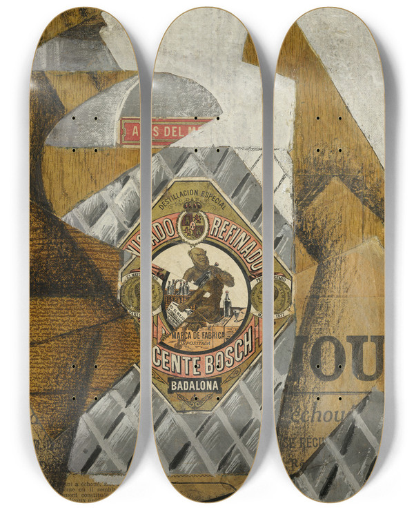 Triptych art skateboard deck of Juan Gris The Bottle Of Ans Del Mono by Juan Gris (1887-1927)