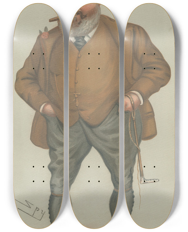 Triptych art skateboard deck of Leslie Matthew Ward Turf Devotees The Mate Sir John Dugdale Astley November 17 1877 by Leslie Matthew Ward (1851-1922)