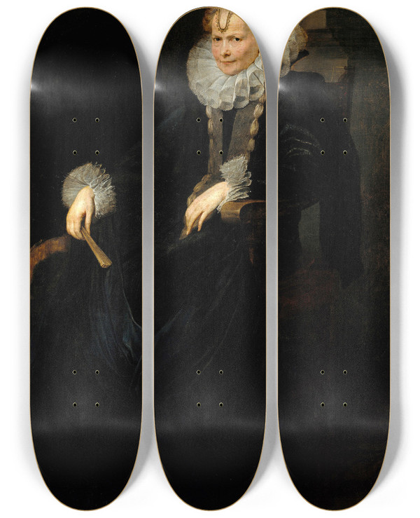 Triptych art skateboard deck of Anthony Van Dyck Portrait Of A Genovese Lady by Anthony Van Dyck (1599-1641)