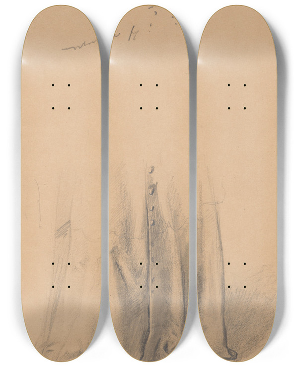 Triptych art skateboard deck of Jzef Simmler Study Of Lower Part Of The Robe Of Bishop Piotr Wysz For The Painting Queen Jadwigas Oath by Jozef Simmler (1823-1868)