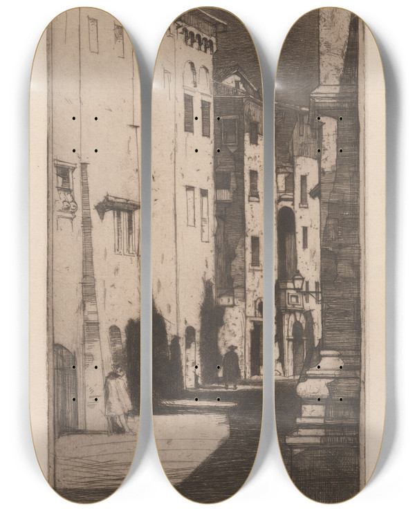 Triptych art skateboard deck of David Young Cameron Siena by David Young Cameron (1865-1945)