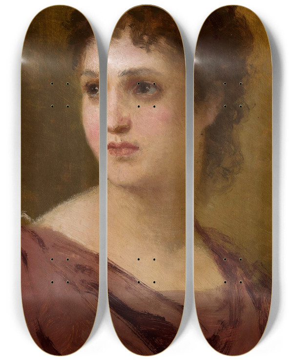 Triptych art skateboard deck of Henryk Siemiradzki Head Of A Woman by Henryk Siemiradzki (1843-1902)