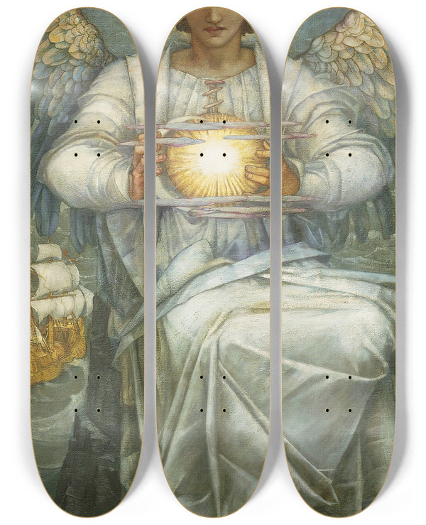 Triptych art skateboard deck of Edward Reginald Frampton The Angel Of The Sea by Edward Reginald Frampton (1870-1923)