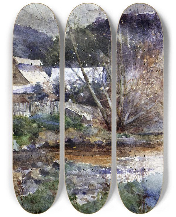 Triptych art skateboard deck of Frances Hodgkins The Leith by Frances Hodgkins (1869-1947)