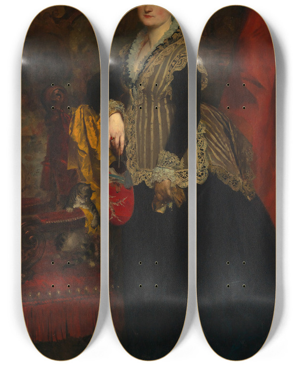 Triptych art skateboard deck of Ferdinand Keller Portrait Of Wilhelmine Keller by Ferdinand Keller (1842-1922)