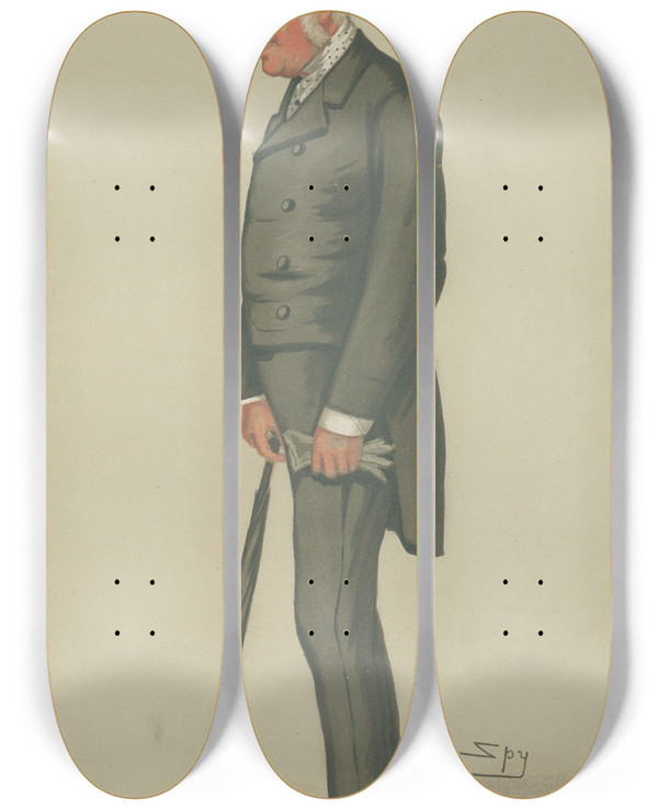Triptych art skateboard deck of Leslie Matthew Ward Turf Devotees George Fox George Lanefox Of Bramham January 29 1878 by Leslie Matthew Ward (1851-1922)