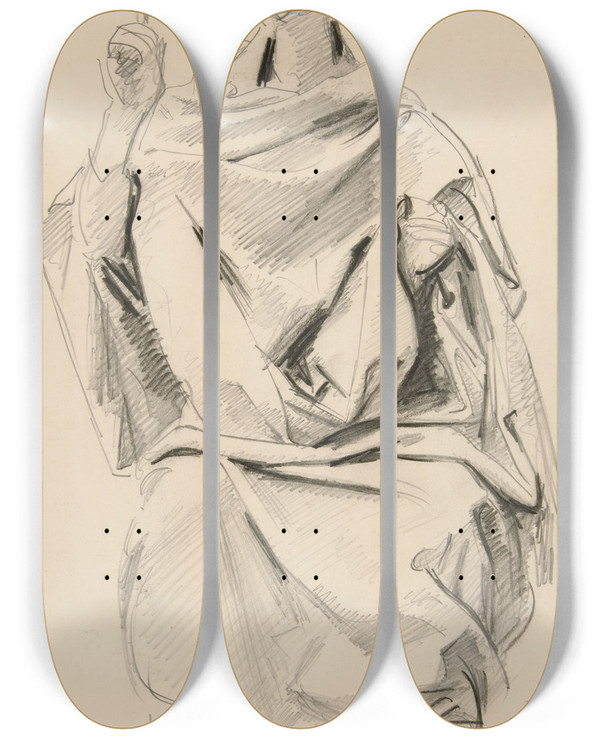 Triptych art skateboard deck of John Singer Sargent Drapedfigure by John Singer Sargent (1856-1925)