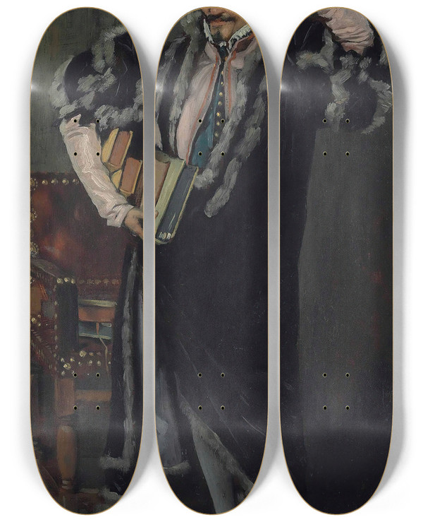 Triptych art skateboard deck of James Tissot Le Deuxime Comdien by James Tissot (1836-1902)