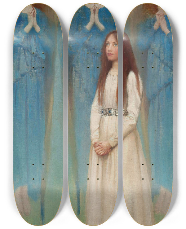 Triptych art skateboard deck of Thomas Cooper Gotch A Vision Of Angels by Thomas Cooper Gotch (1854-1931)