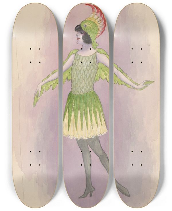Triptych art skateboard deck of Will R Barnes Birdland by Will R Barnes (1939)