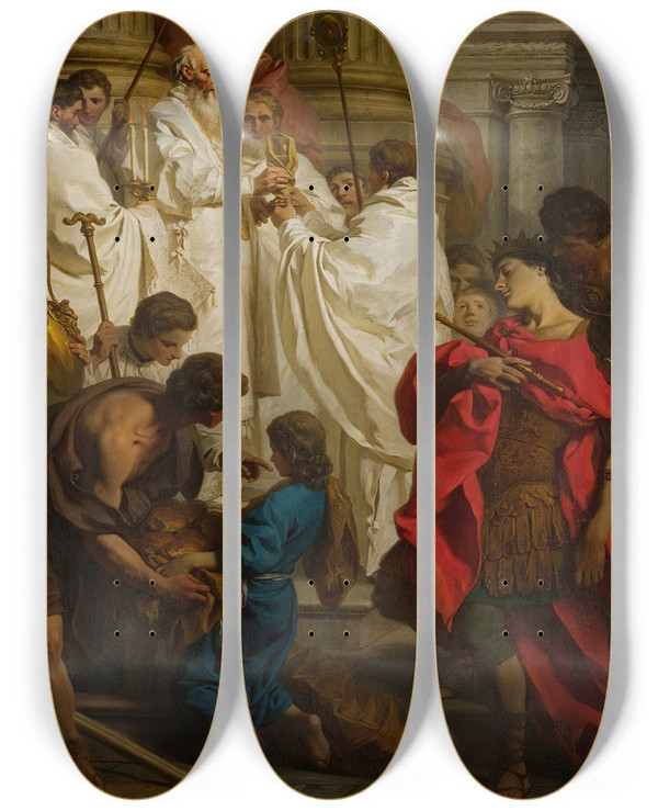 Triptych art skateboard deck of Pierre Subleyras The Mass Of Saint Basil by Pierre Subleyras (1699-1749)