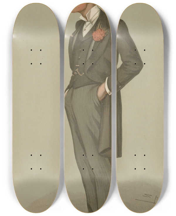 Triptych art skateboard deck of Leslie Matthew Ward Politicians Frome The Marquis Of Bath April 23 1896 by Leslie Matthew Ward (1851-1922)