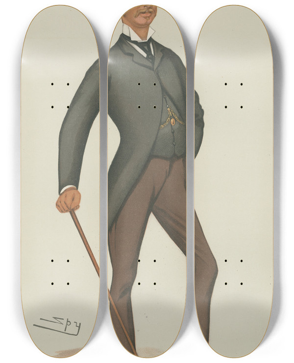 Triptych art skateboard deck of Leslie Matthew Ward Turf Devotees Scotland And Racing The Duke Of Monstrose March 18 1882 by Leslie Matthew Ward (1851-1922)