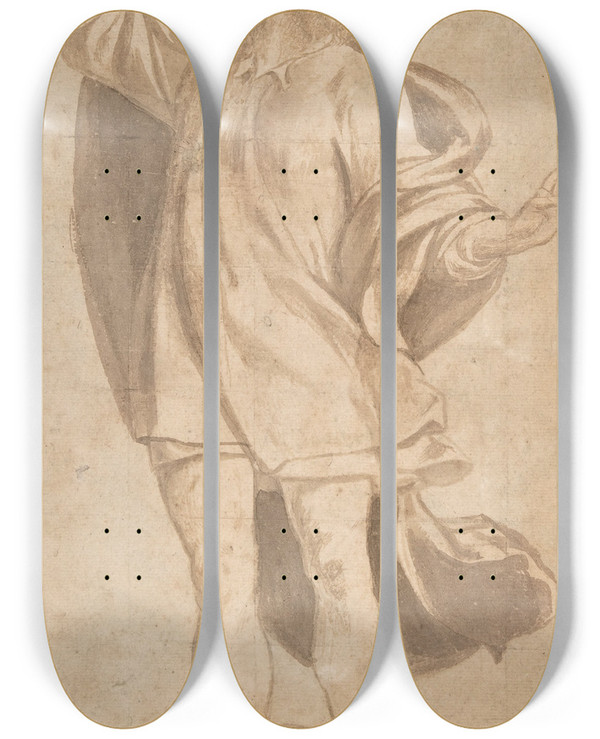 Triptych art skateboard deck of Giovanni Antonio Da Pordenone Standing Figure Of Christ With Arms Upraised by Giovanni Antonio Da Pordenone (1483-1539)
