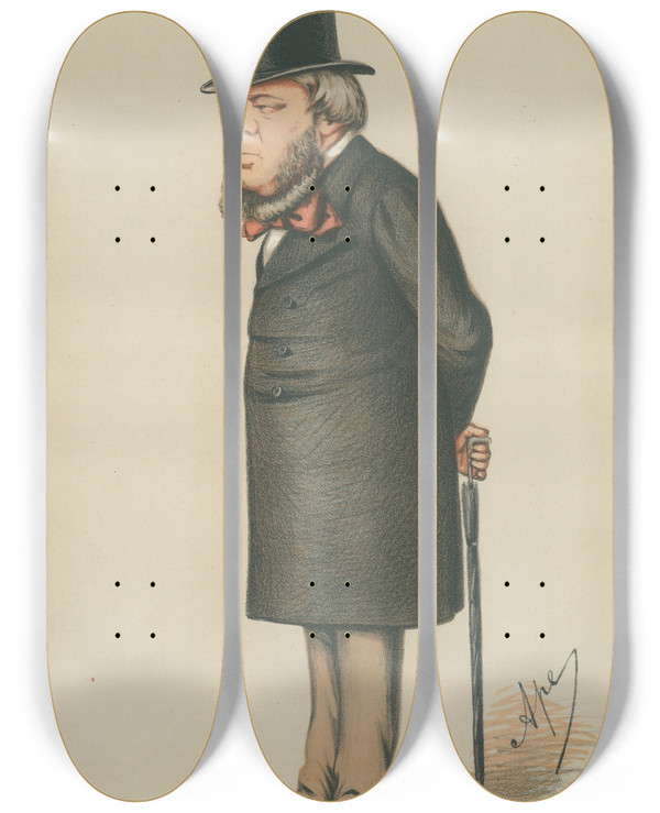 Triptych art skateboard deck of Carlo Pellegrini Politicians A Conservative Religionist The Earl Of Marlborough 8 July 1871 by Carlo Pellegrini (1839-1889)