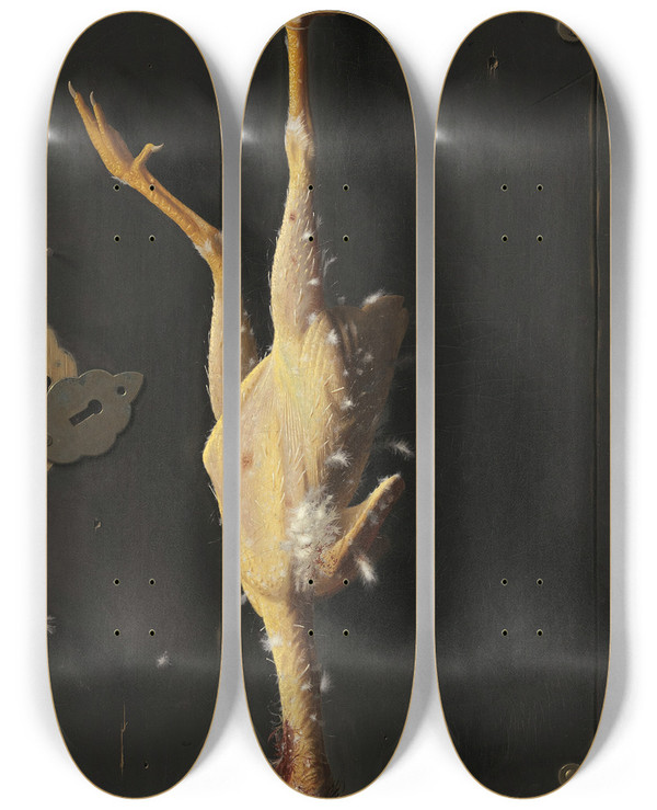 Triptych art skateboard deck of William Michael Harnett For Sundays Dinner by William Michael Harnett (1848-1892)
