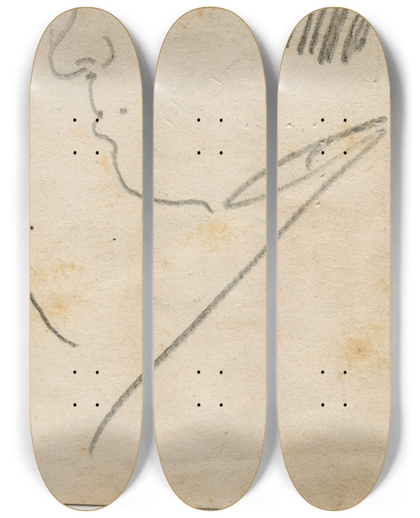 Triptych art skateboard deck of Floris Verster Head Of A Man_1 by Floris Verster (1861-1927)