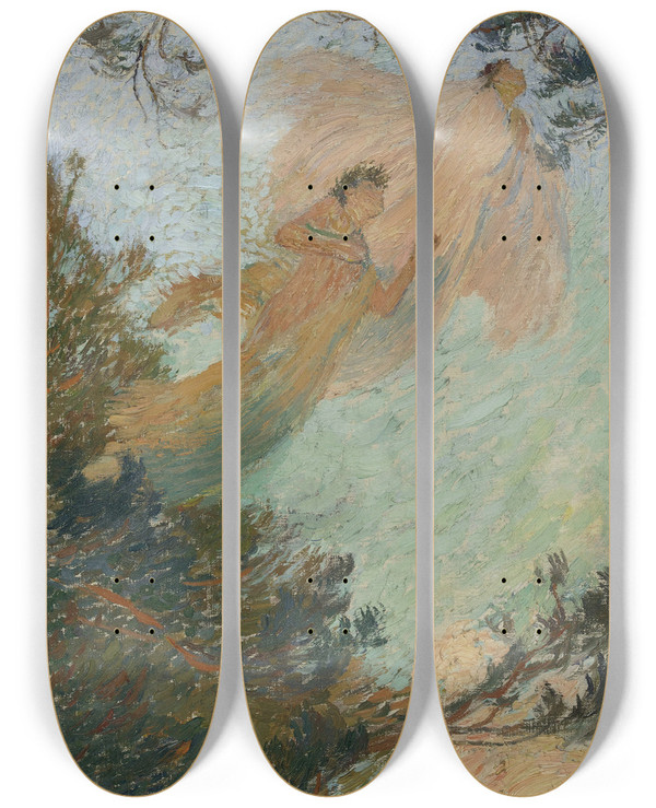 Triptych art skateboard deck of Henri Martin Les Muses by Henri Martin (1860-1943)