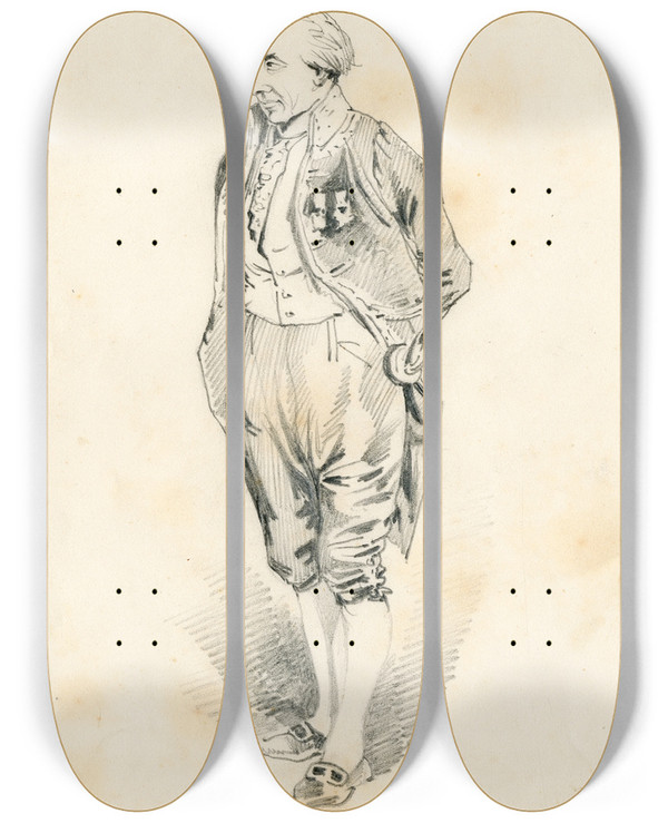 Triptych art skateboard deck of Pieter Van Loon Staande Man In Frans Kostuum Van Lennep by Pieter Van Loon (1801-1873)